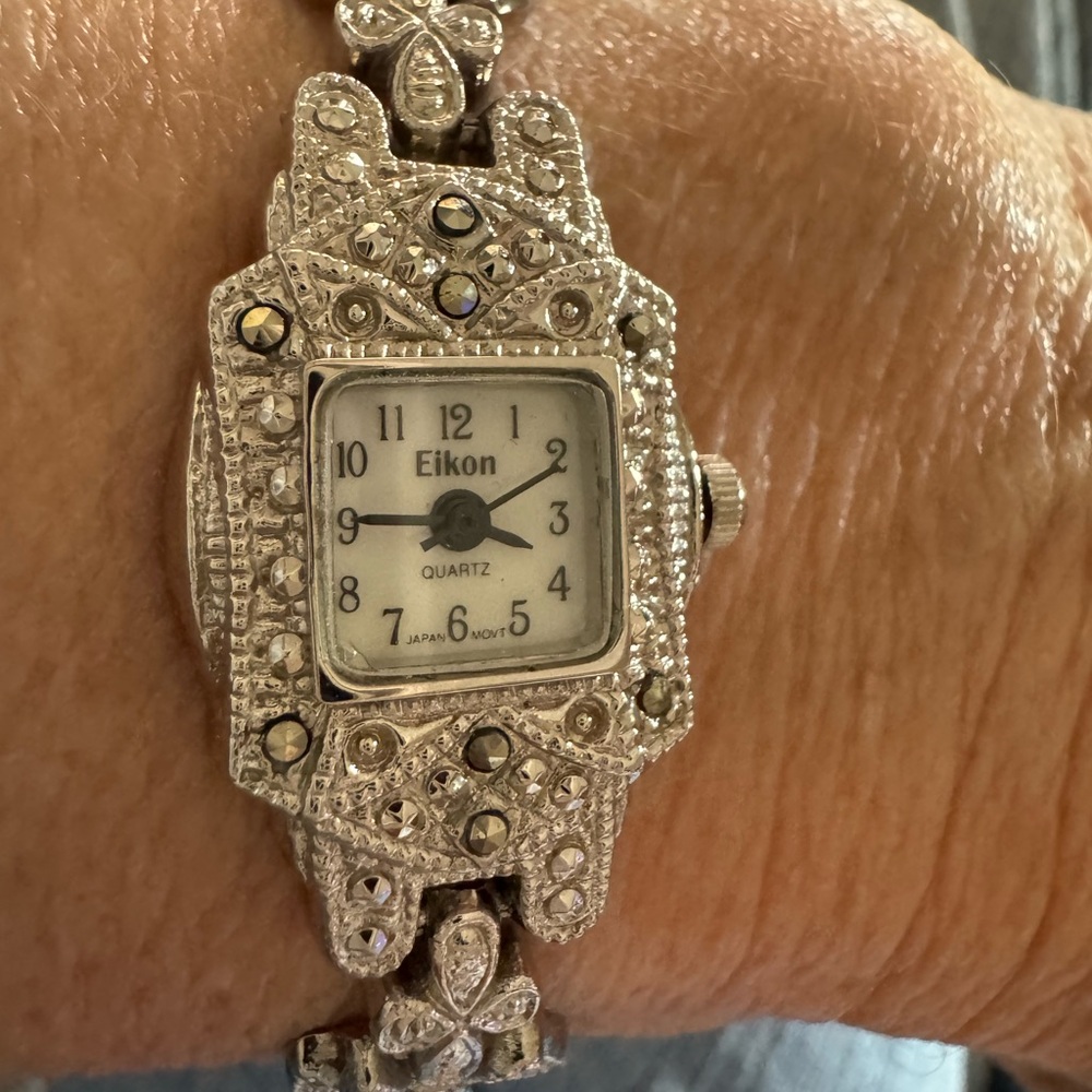 Eikon Silver Vintage-Style Filigree Jewelry Watch-Needs battery